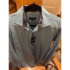 Jared Lang Mens Light Blue Slub Button Down Shirt T 1778 Abstract Trim Large NWT